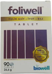 Foliwell 90 Tablet – Folik Asit Iyot Vitamin B12
